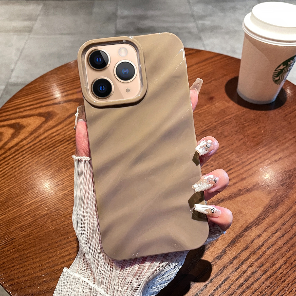 For iPhone 11 Pro Max Solid Color Wave Texture TPU Phone Case(Brown) - Shopkiz.com