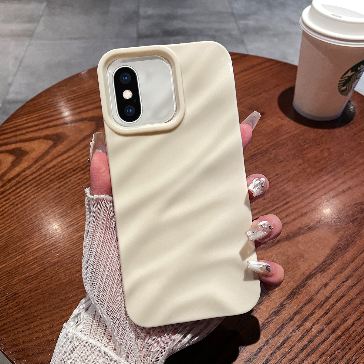 For iPhone XS Max Solid Color Wave Texture TPU Phone Case(Beige) - Shopkiz.com
