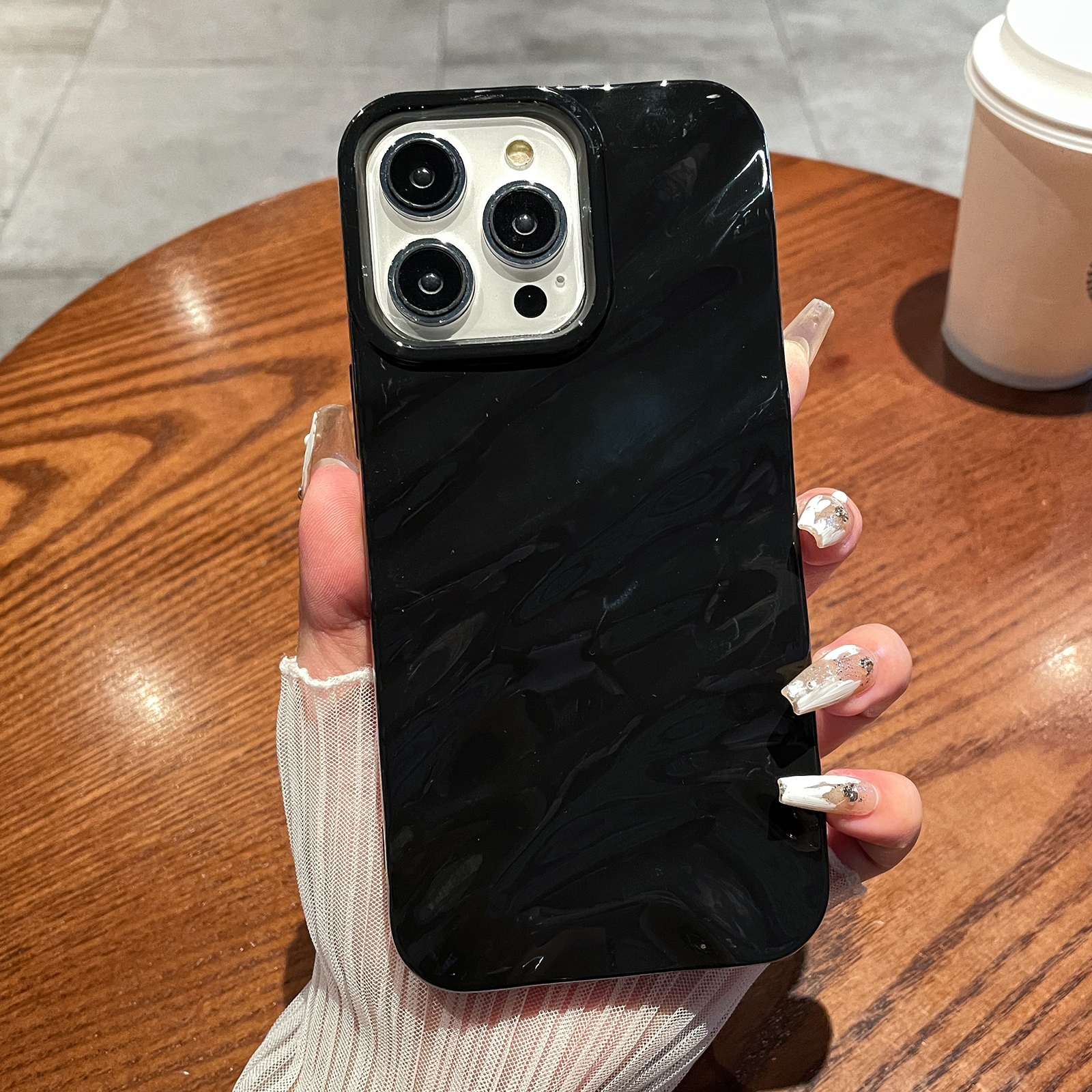 For iPhone 15 Pro Max Solid Color Wave Texture TPU Phone Case(Black) - Shopkiz.com