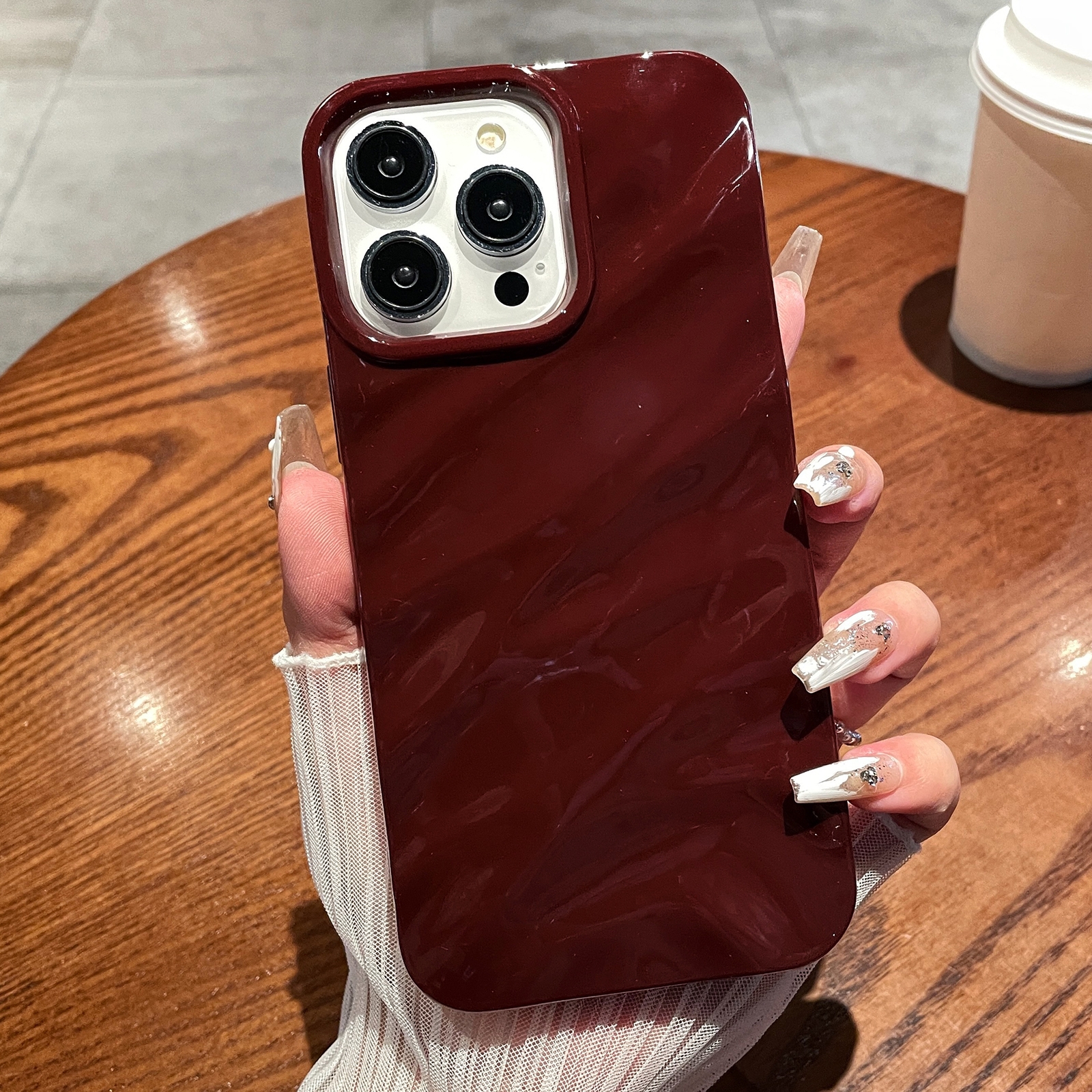 For iPhone 15 Pro Solid Color Wave Texture TPU Phone Case(Wine Red) - Shopkiz.com