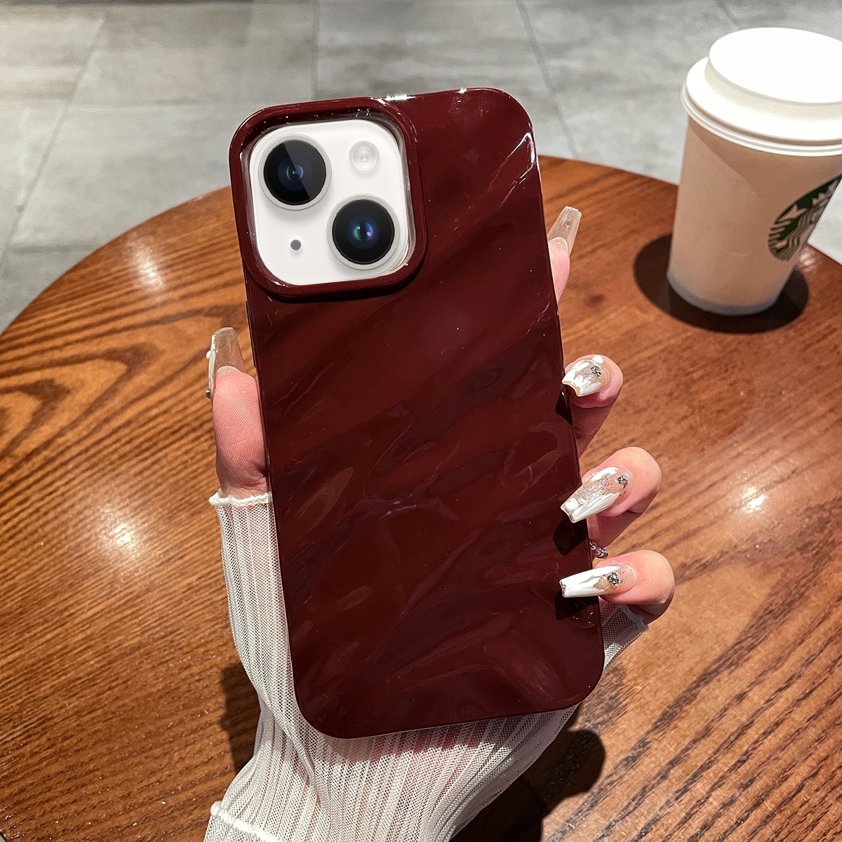 For iPhone 15 Solid Color Wave Texture TPU Phone Case(Wine Red) - Shopkiz.com