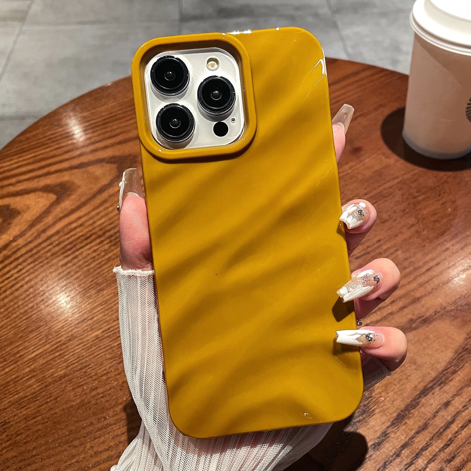 For iPhone 16 Pro Max Solid Color Wave Texture TPU Phone Case(Ginger) - Shopkiz.com