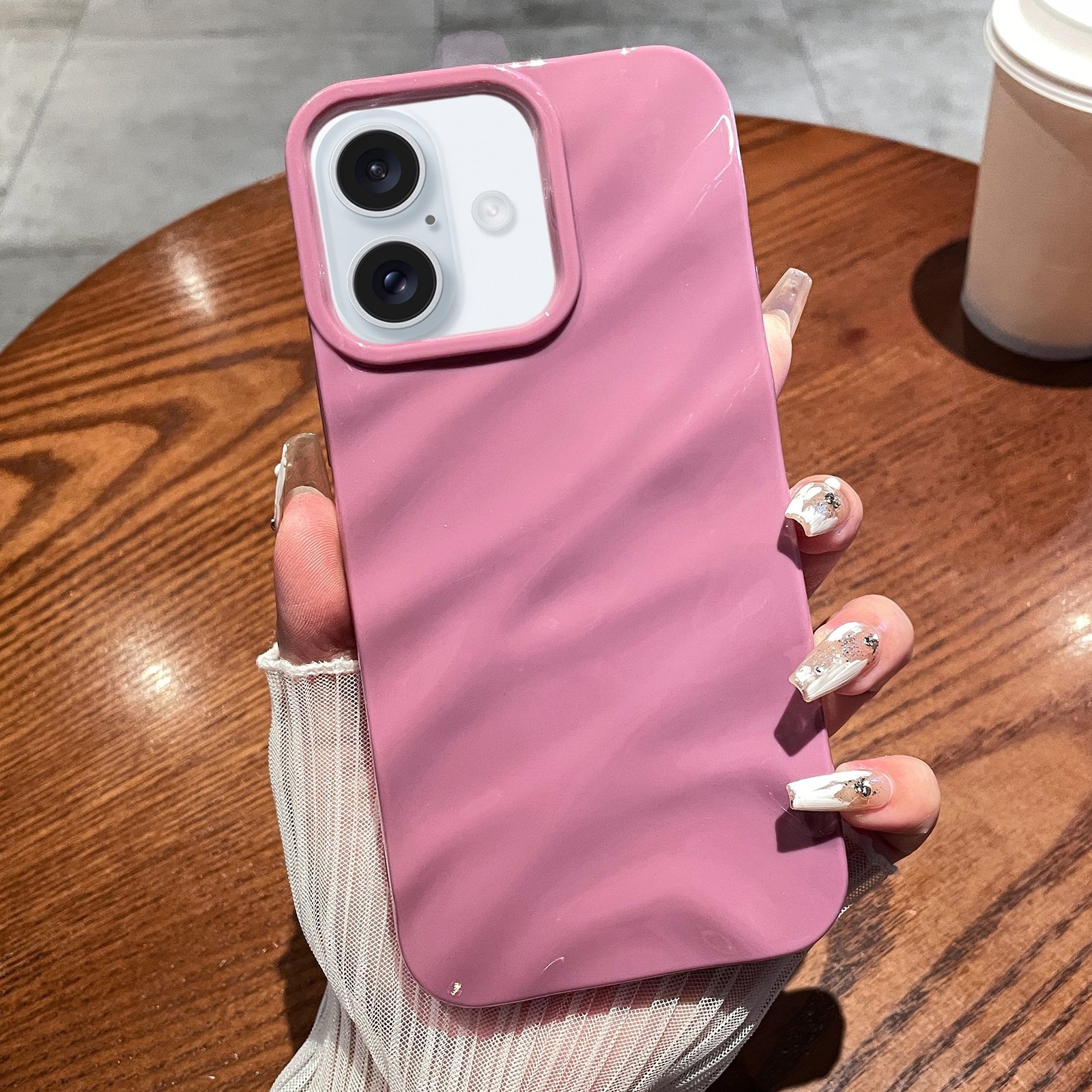 For iPhone 16 Plus Solid Color Wave Texture TPU Phone Case(Taro Purple) - Shopkiz.com