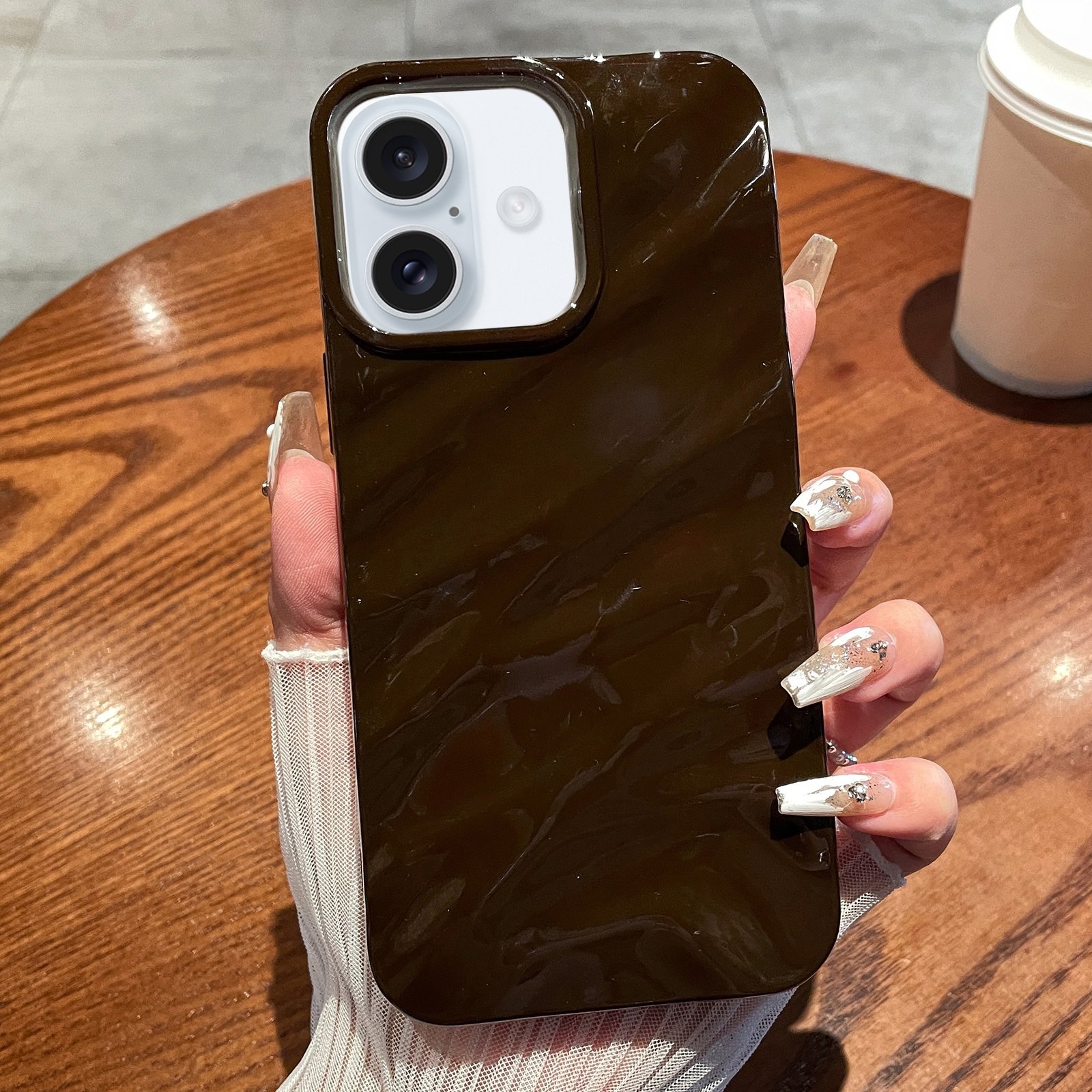 For iPhone 16 Solid Color Wave Texture TPU Phone Case(Chocolate) - Shopkiz.com