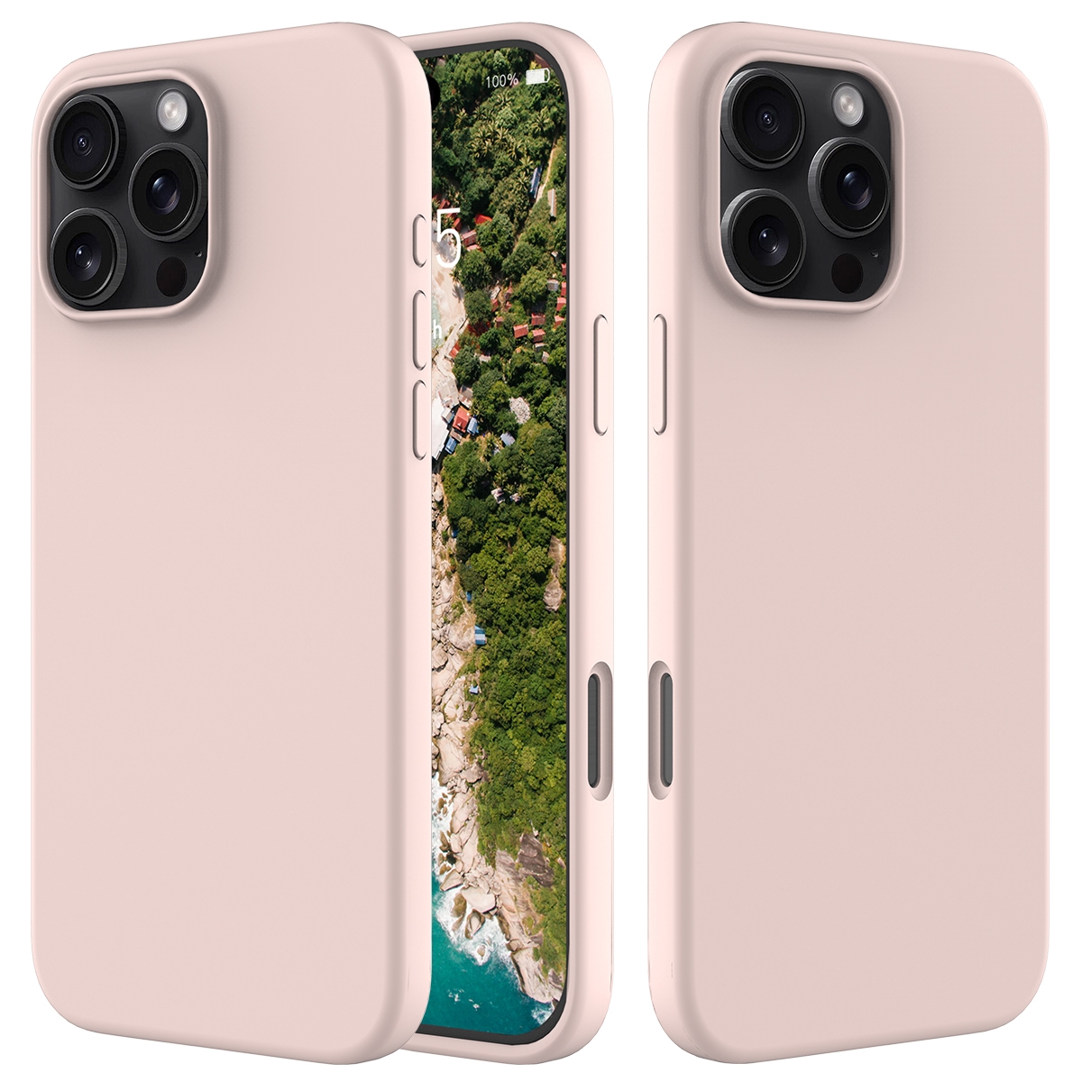 For iPhone 16 Pro Max Solid Color Silicone Phone Case(Sand Pink) - Shopkiz.com