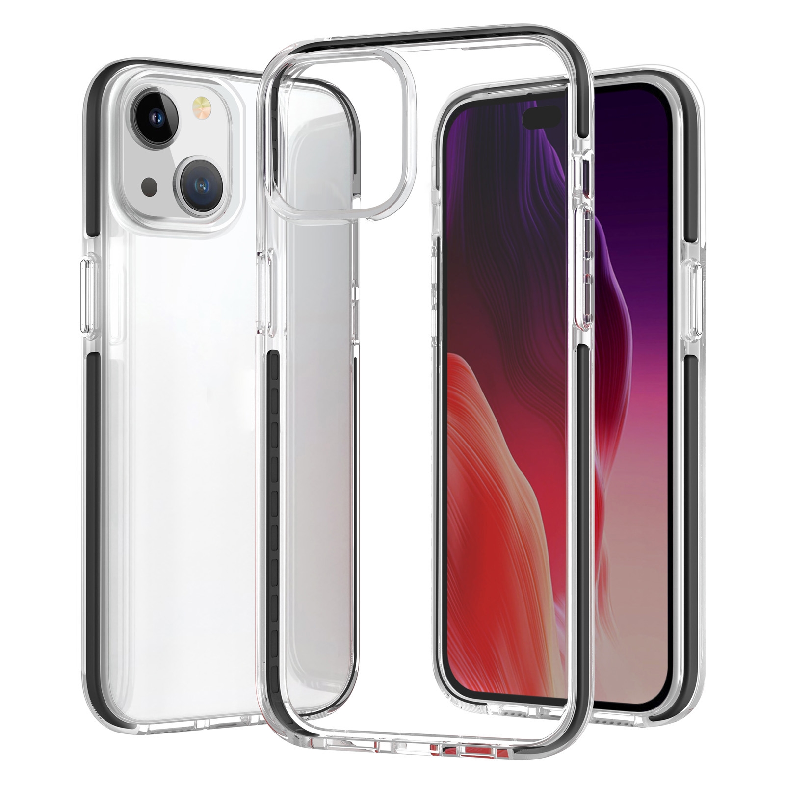 For iPhone 15 Two-color Shockproof High Transparency TPU Phone Case(Black) - Shopkiz.com