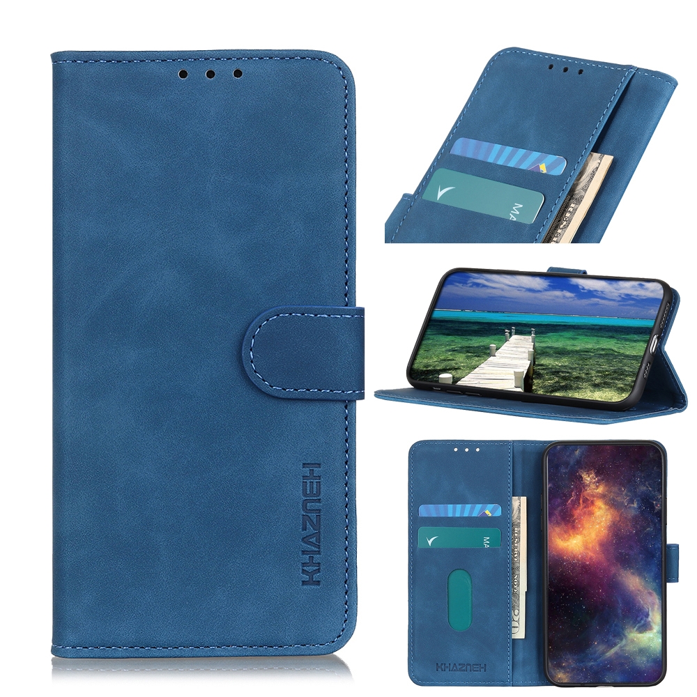 For iPhone 15 Pro Max KHAZNEH Retro Texture Leather Phone Case(Blue) - Shopkiz.com