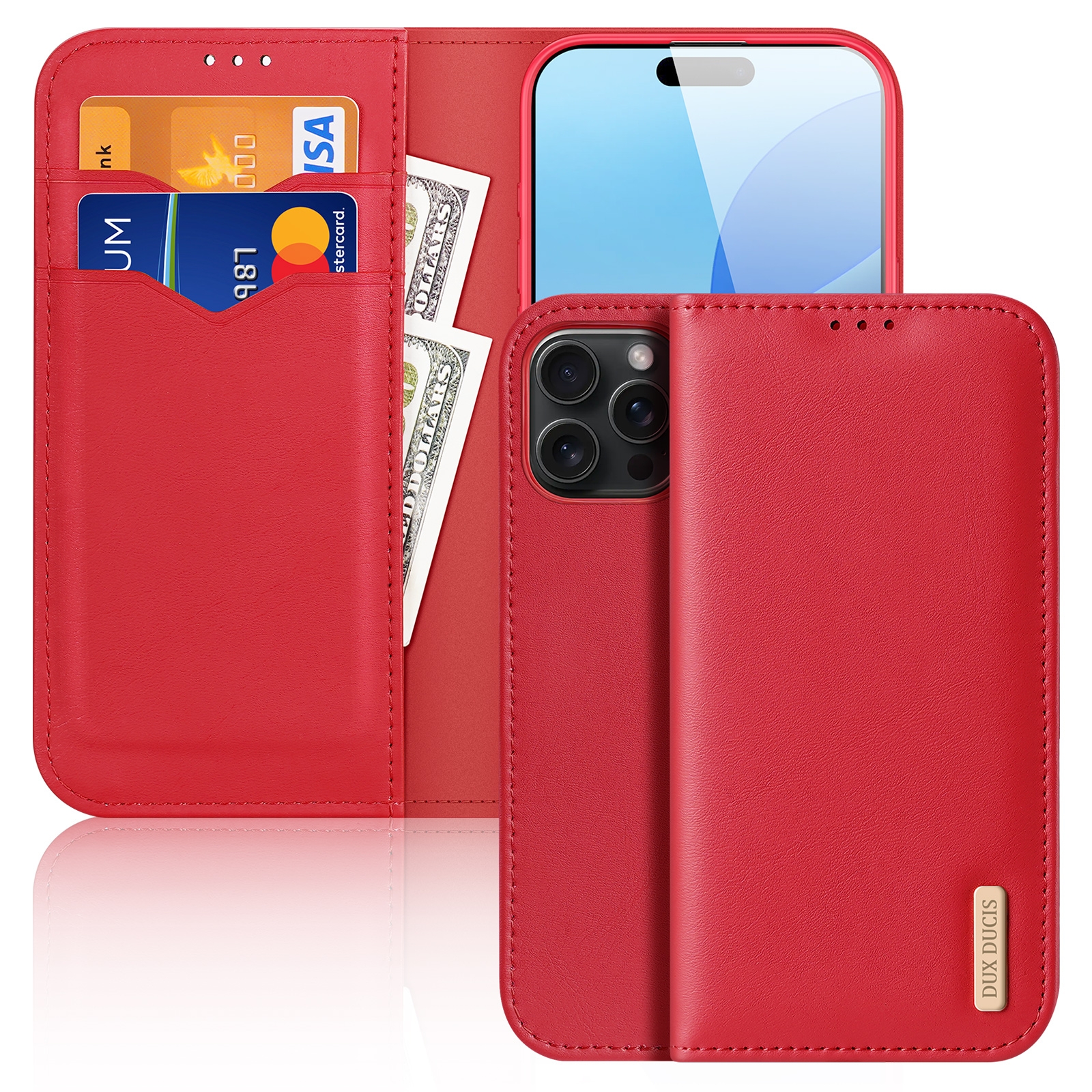 For iPhone 16 Pro Max DUX DUCIS Hivo Series Cowhide + PU + TPU Flip Phone Case(Red) - Shopkiz.com