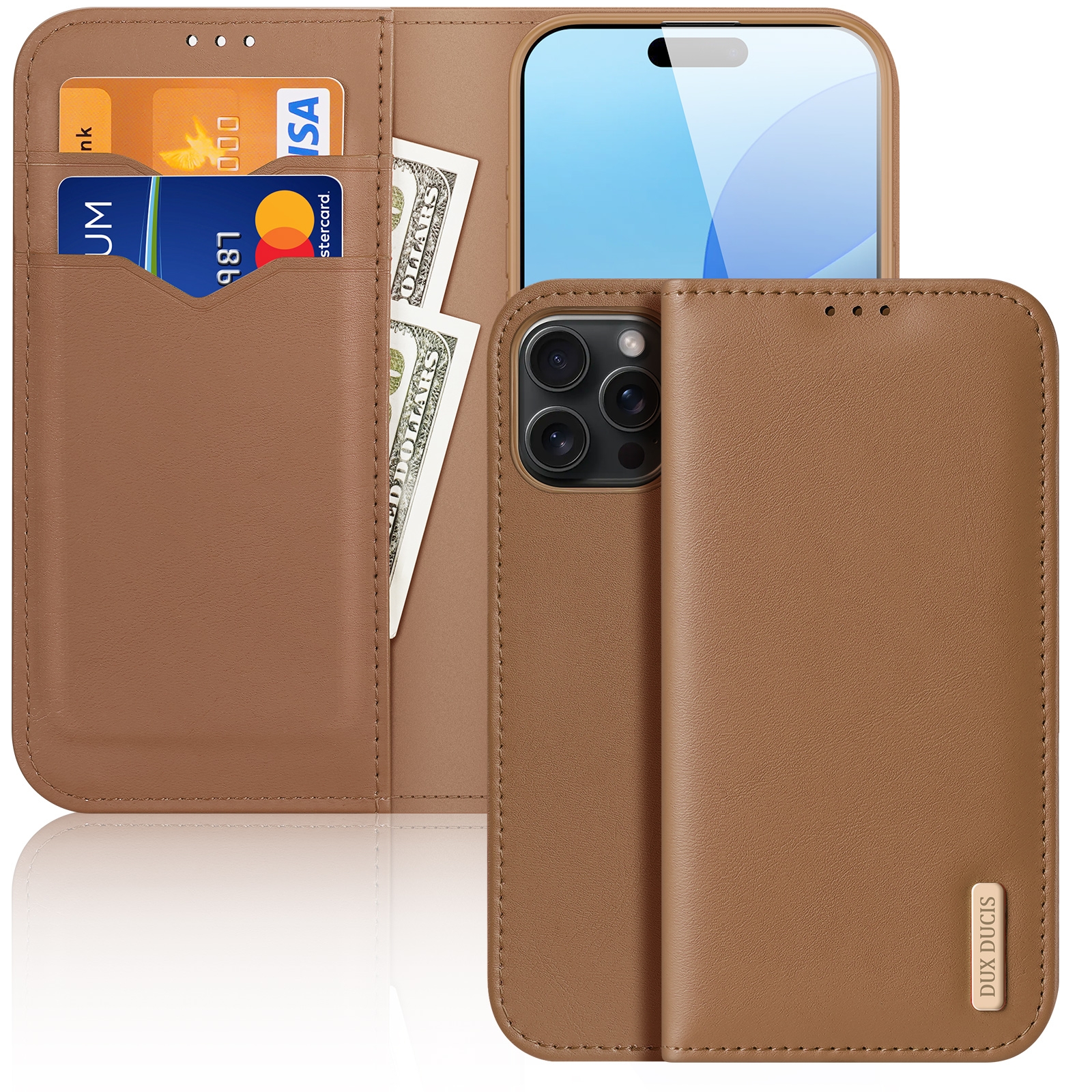 For iPhone 16 Pro DUX DUCIS Hivo Series Cowhide + PU + TPU Flip Phone Case(Brown) - Shopkiz.com