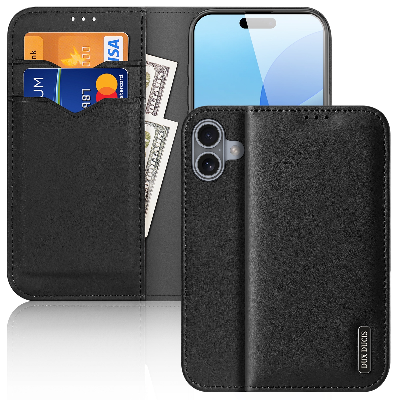 For iPhone 16 Plus DUX DUCIS Hivo Series Cowhide + PU + TPU Flip Phone Case(Black) - Shopkiz.com