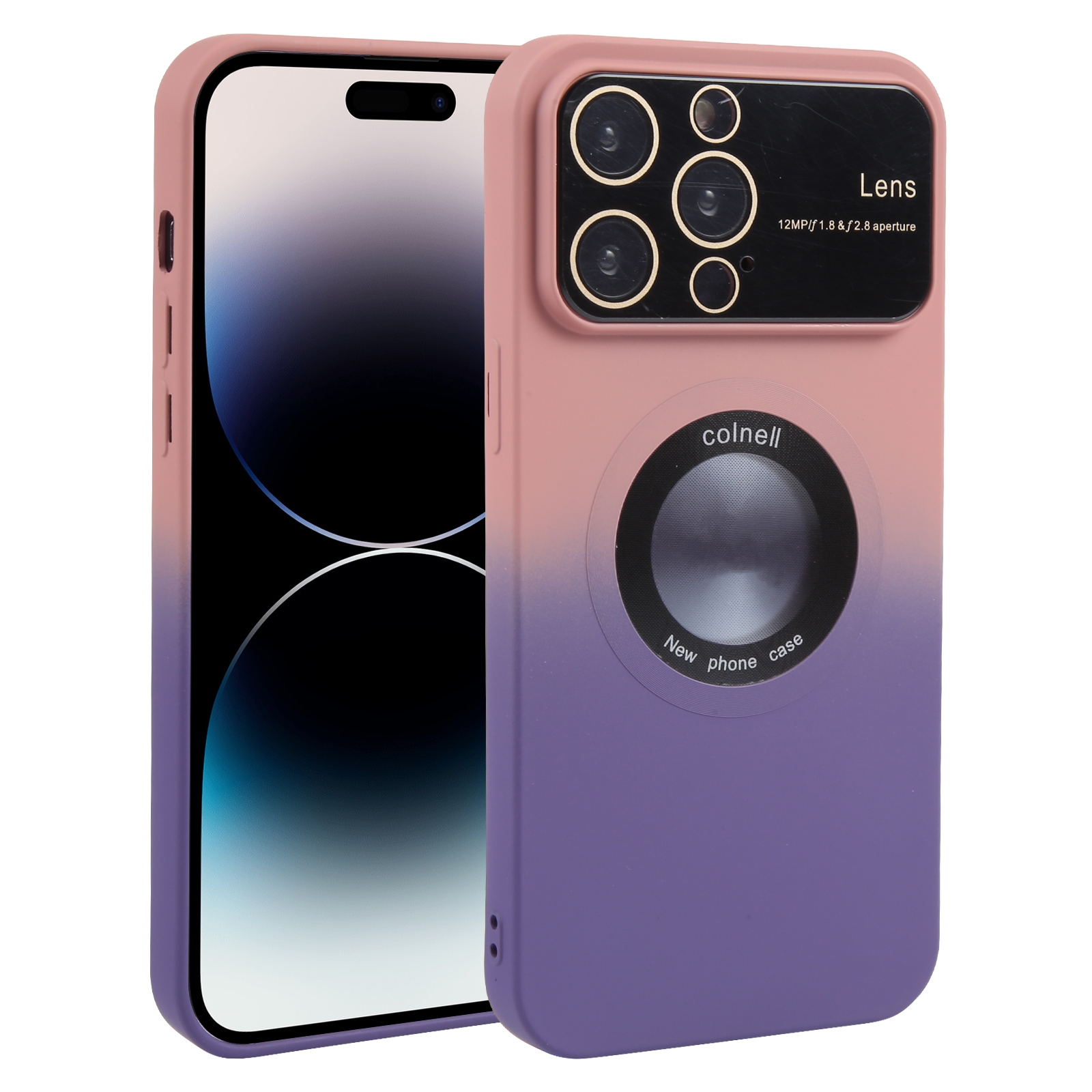 For iPhone 15 Pro Max Gradient Silicone Shockproof Magsafe Phone Case with Lens Film(Pink Purple) - Shopkiz.com