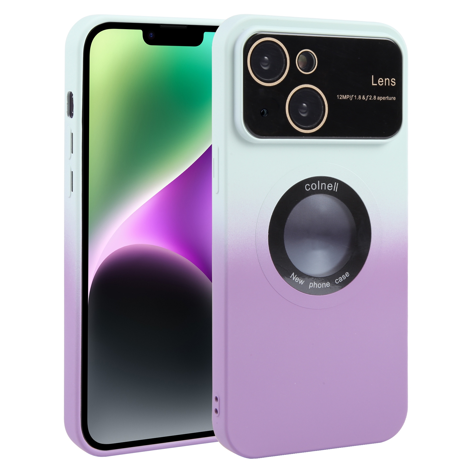 For iPhone 15 Plus Gradient Silicone Shockproof Magsafe Phone Case with Lens Film(White Purple) - Shopkiz.com