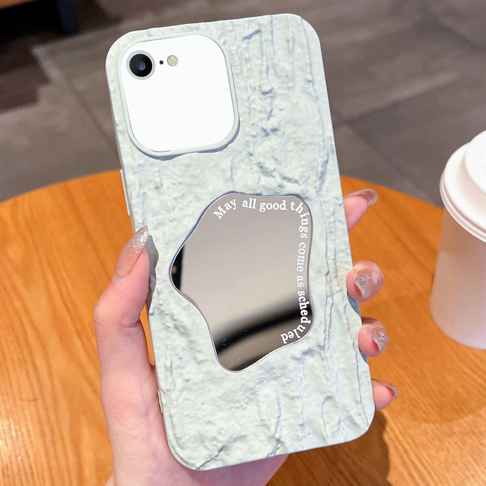 For iPhone SE 2022 /2020 / 8 / 7 Embossed Rock Texture Mirror TPU Phone Case(Milk Green) - Shopkiz.com