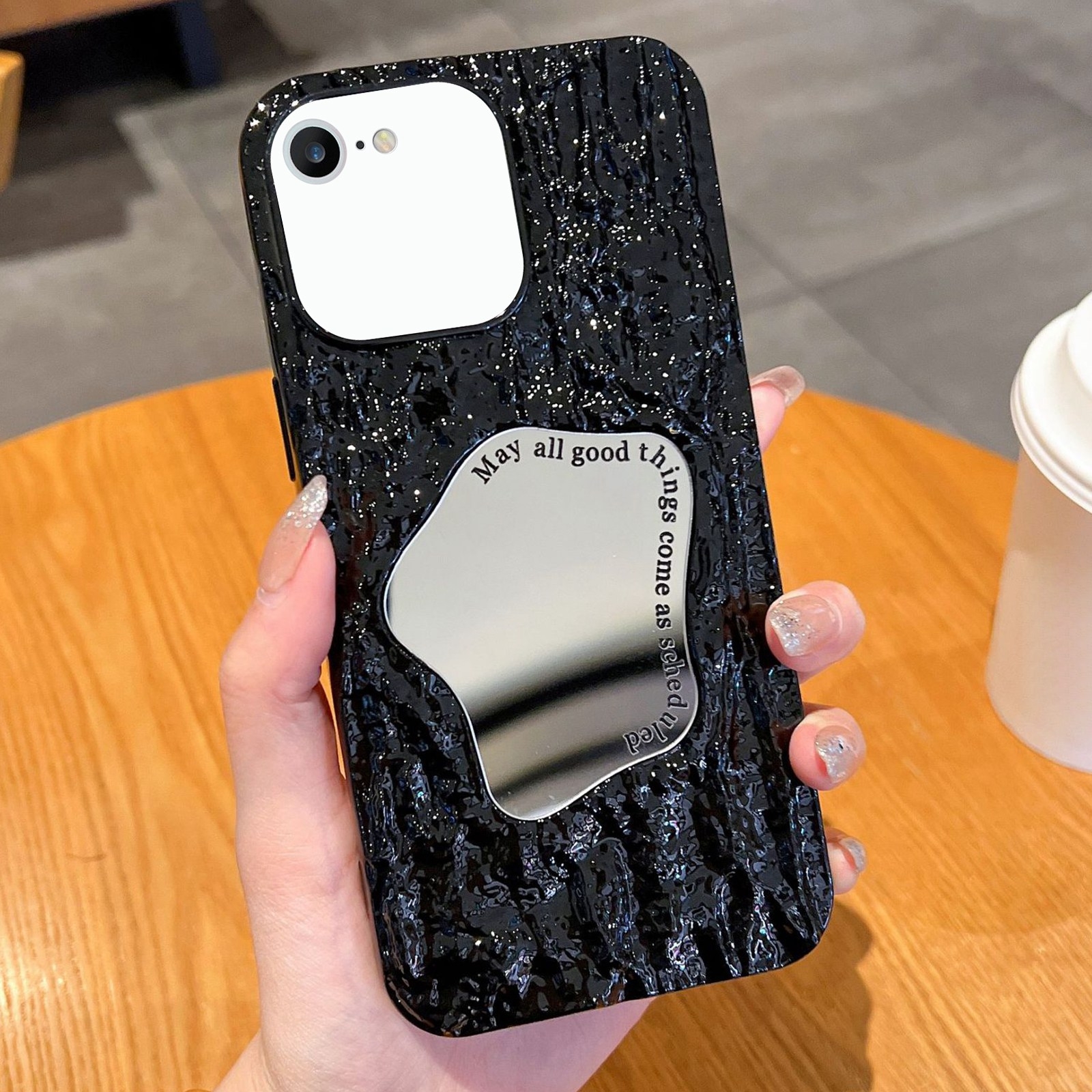 For iPhone SE 2022 /2020 / 8 / 7 Embossed Rock Texture Mirror TPU Phone Case(Black) - Shopkiz.com