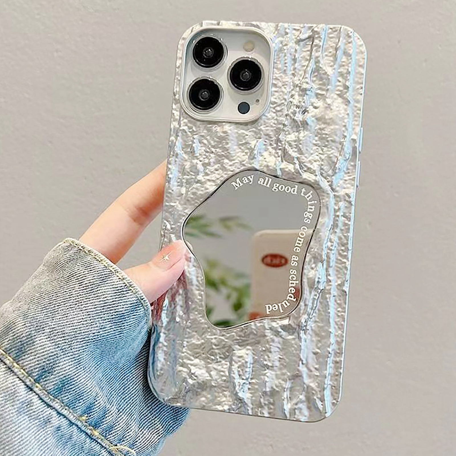 For iPhone 12 Pro Embossed Rock Texture Mirror TPU Phone Case(Space Silver) - Shopkiz.com