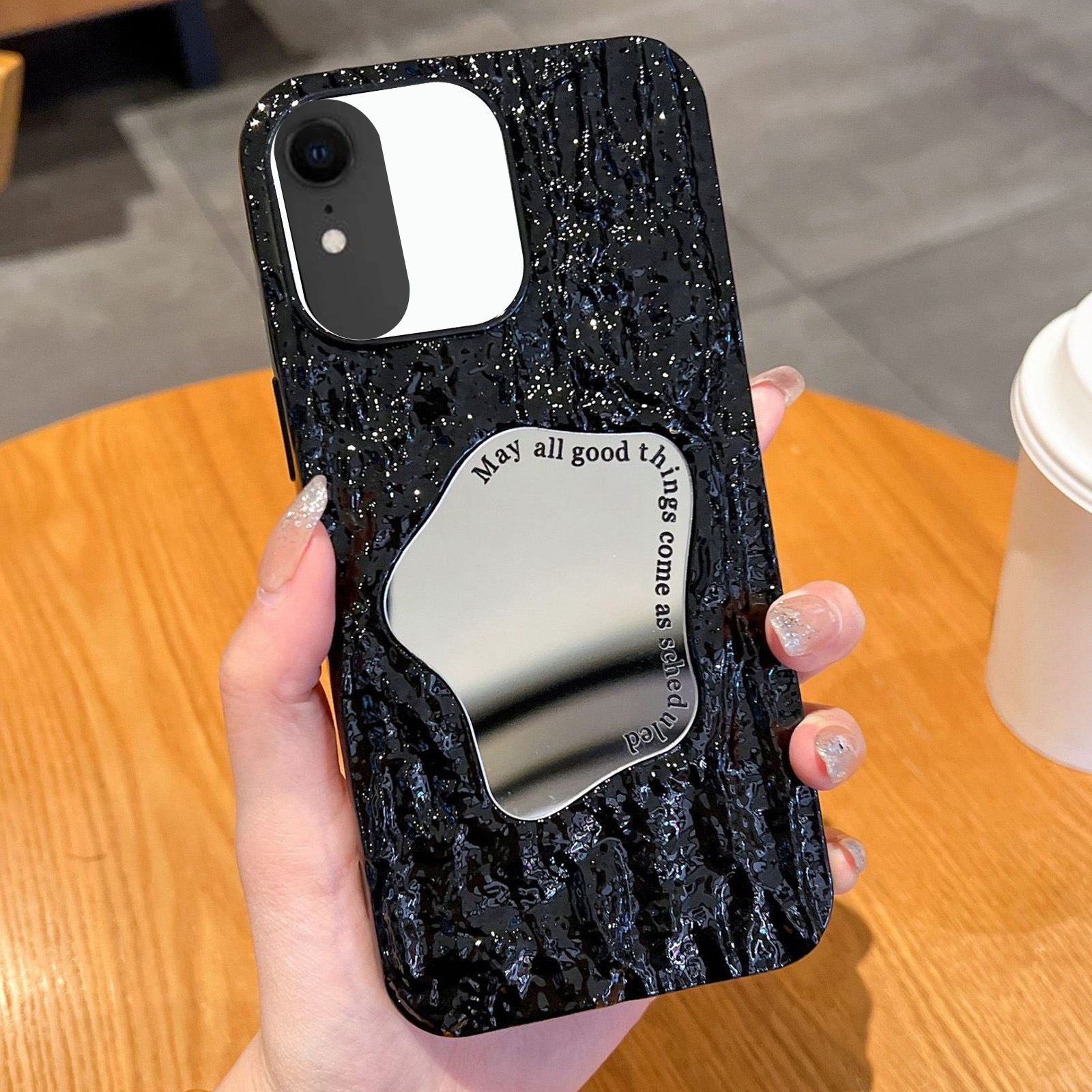For iPhone XR Embossed Rock Texture Mirror TPU Phone Case(Black) - Shopkiz.com