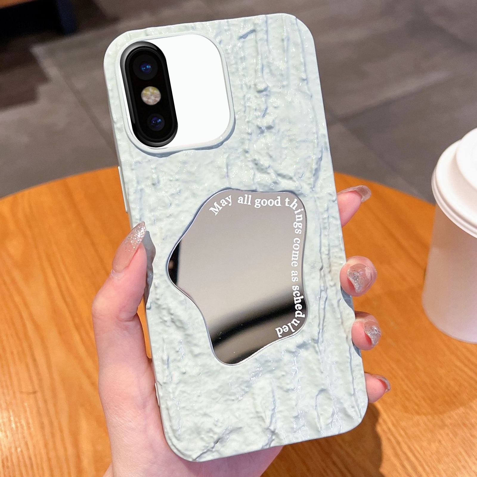 For iPhone XS Max Embossed Rock Texture Mirror TPU Phone Case(Milk Green) - Shopkiz.com