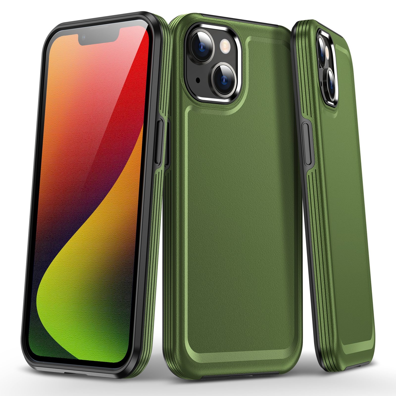 For iPhone 15 Plus Kirin Shield Hybrid PC Soft TPU Phone Case(Olive Green) - Shopkiz.com