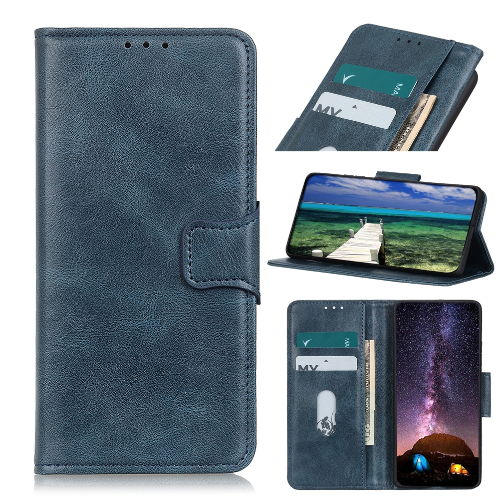 For iPhone 15 Plus Mirren Crazy Horse Texture Horizontal Flip Leather Phone Case(Blue) - Shopkiz.com