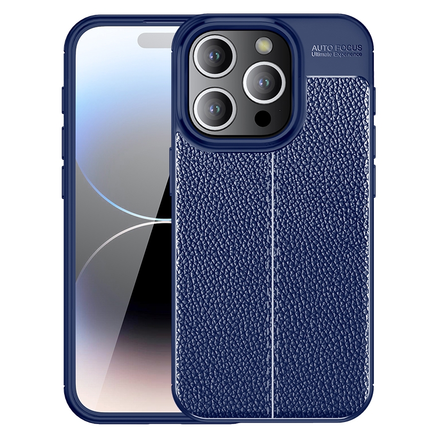 For iPhone 15 Pro Max Litchi Texture Shockproof TPU Phone Case(Blue) - Shopkiz.com