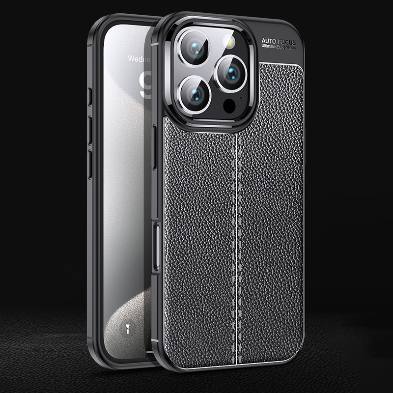 For iPhone 16 Pro Litchi Texture Shockproof TPU Phone Case(Black) - Shopkiz.com