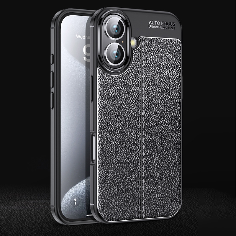 For iPhone 16 Plus Litchi Texture Shockproof TPU Phone Case(Black) - Shopkiz.com