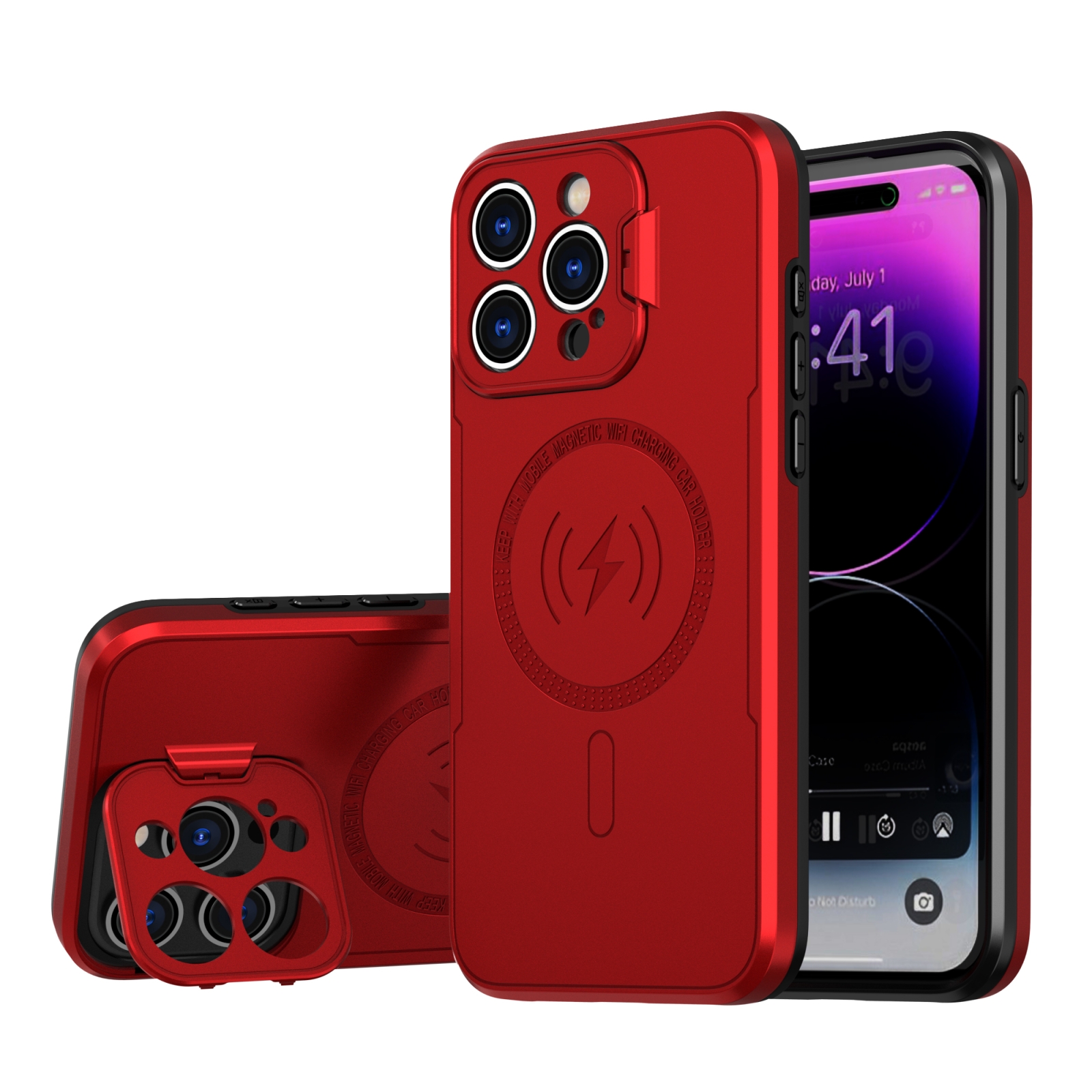 For iPhone 15 Pro Max MagSafe Magnetic Invisible Camera Holder Phone Case(Red) - Shopkiz.com