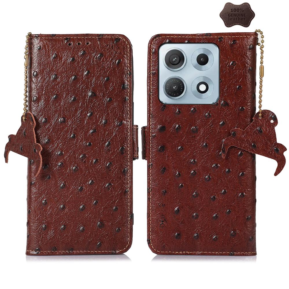 For Motorola Edge 70 Max 5G Ostrich Pattern Genuine Leather RFID Phone Case(Coffee) - Shopkiz.com