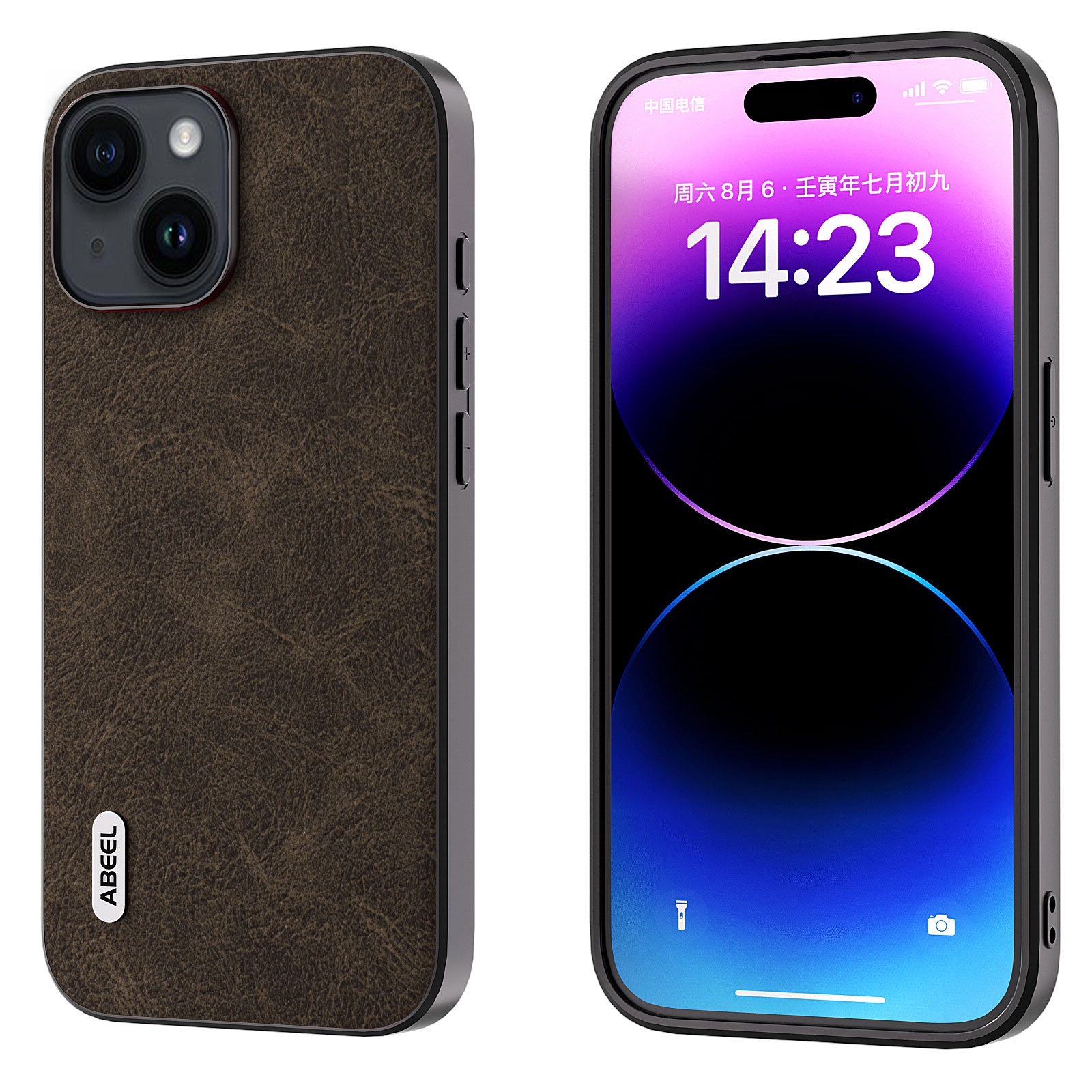 For iPhone 14 ABEEL Dream Litchi Texture PU Phone Case(Khaki) - Shopkiz.com