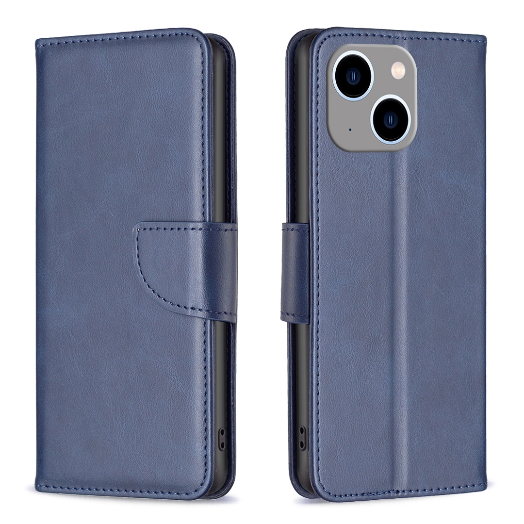 For iPhone 15 Plus Lambskin Texture Pure Color Flip Leather Phone Case(Blue) - Shopkiz.com