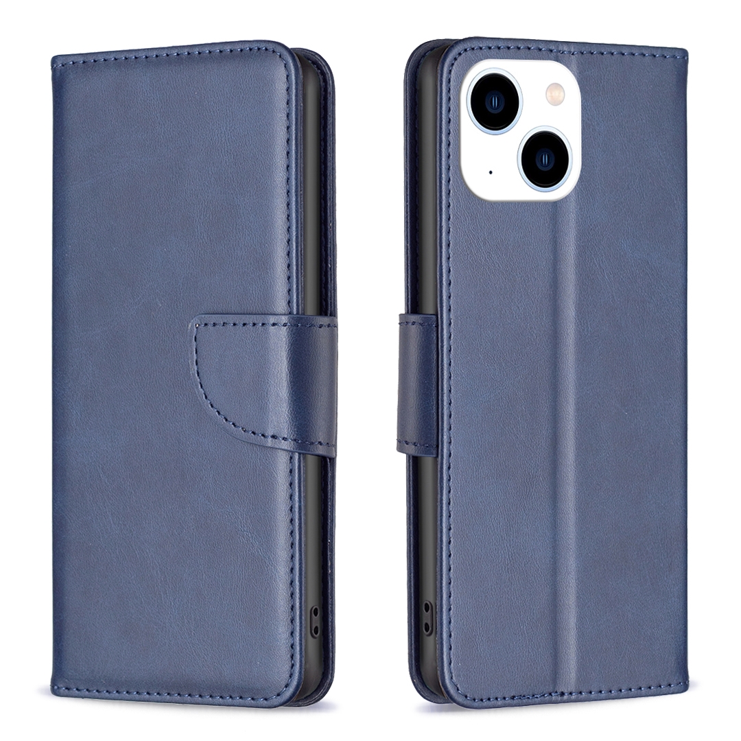 For iPhone 15 Lambskin Texture Pure Color Flip Leather Phone Case(Blue) - Shopkiz.com