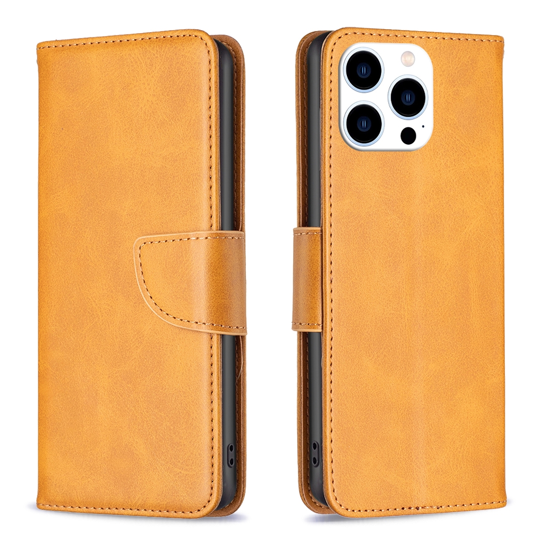 For iPhone 16 Pro Lambskin Texture Pure Color Flip Leather Phone Case(Yellow) - Shopkiz.com