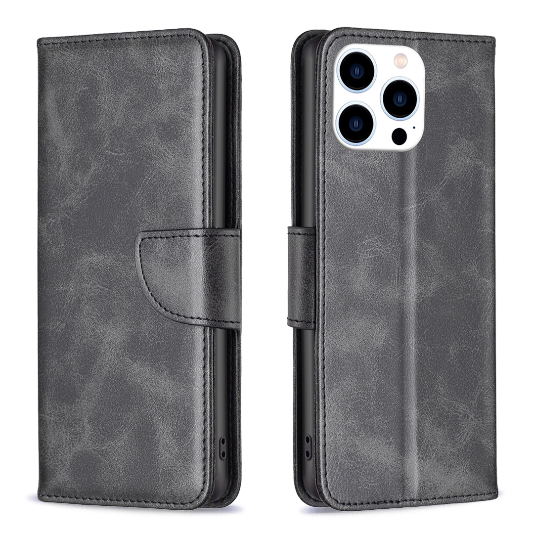 For iPhone 16 Pro Lambskin Texture Pure Color Flip Leather Phone Case(Black) - Shopkiz.com