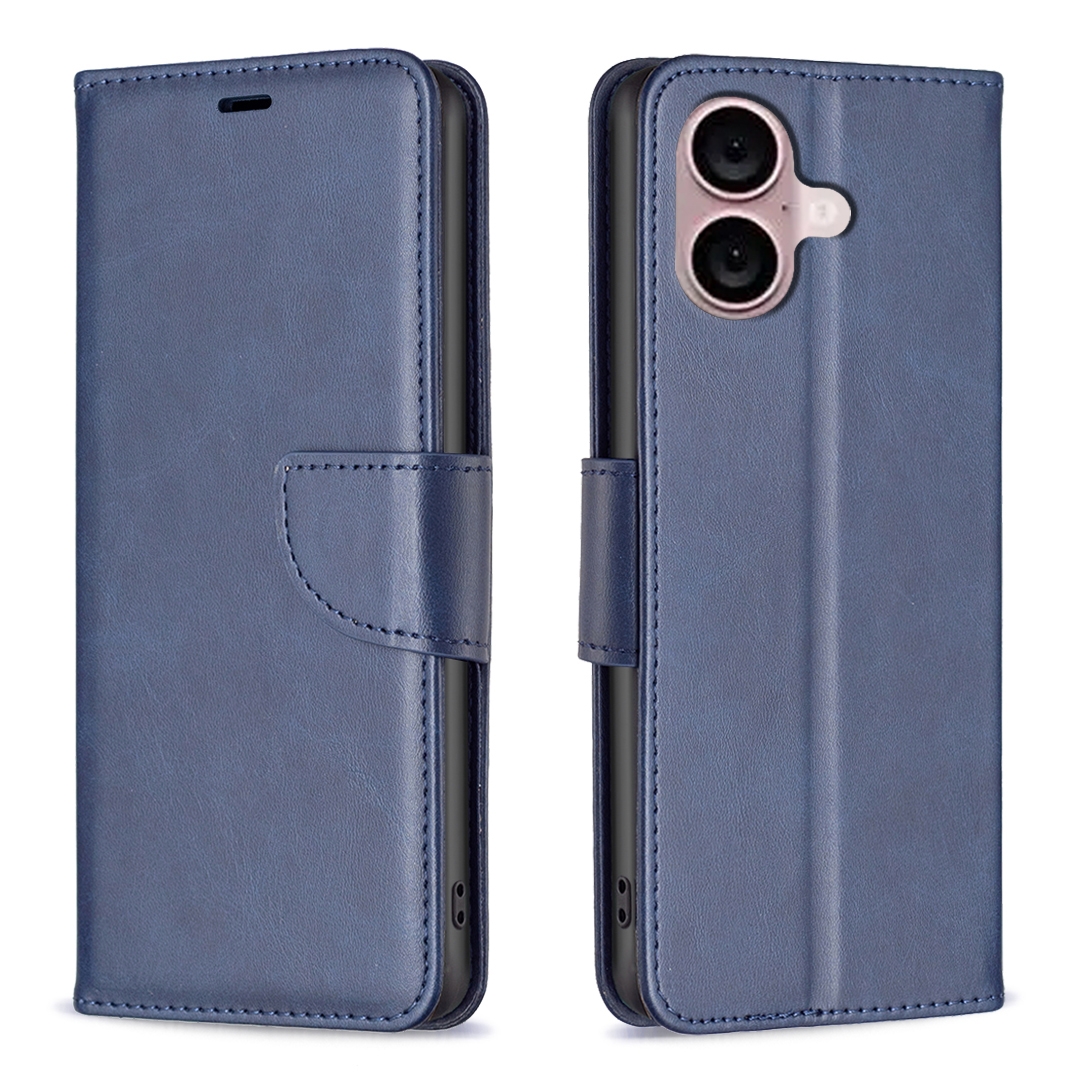 For iPhone 16 Lambskin Texture Pure Color Flip Leather Phone Case(Blue) - Shopkiz.com