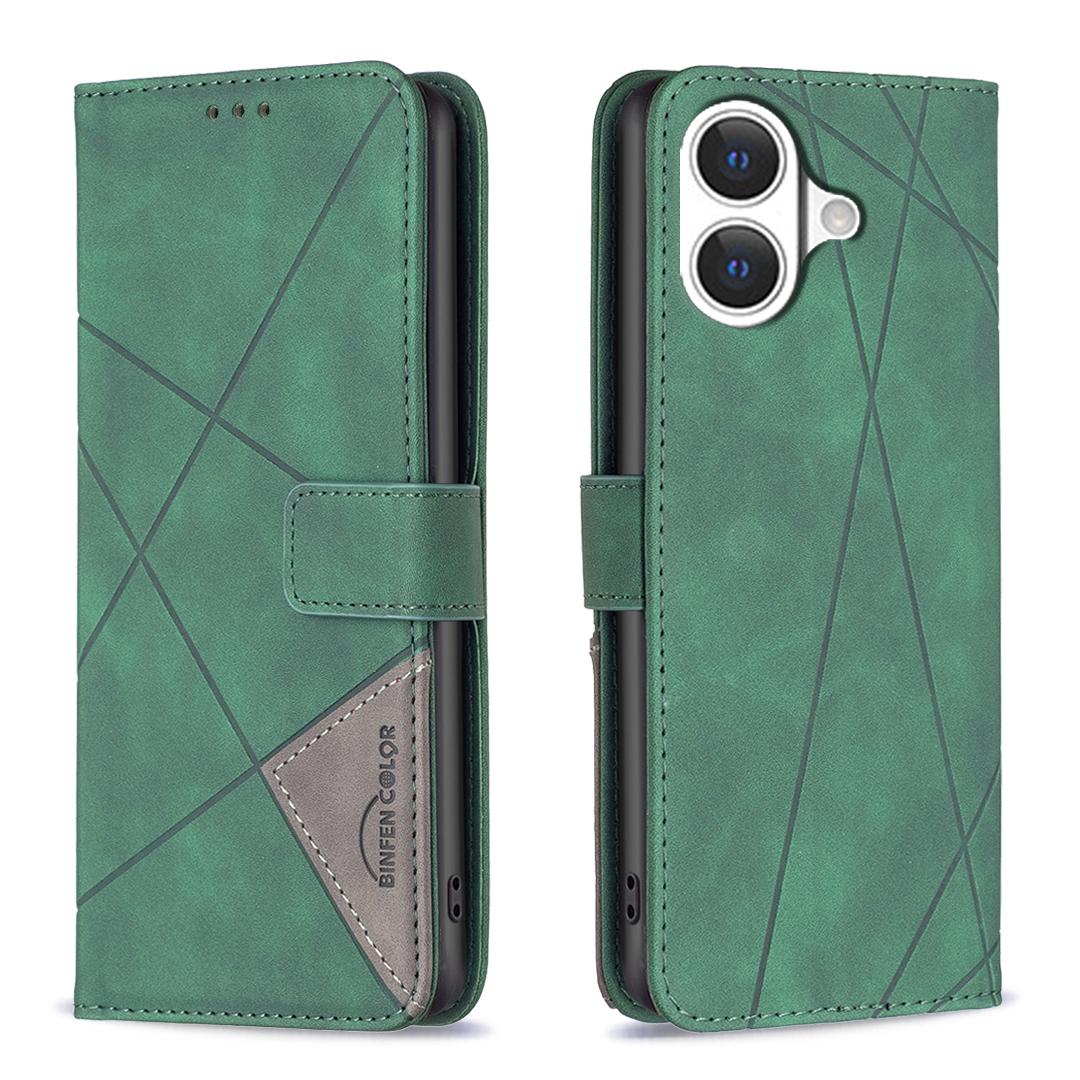 For iPhone 17 Magnetic Buckle Rhombus Texture Leather Phone Case(Green) - Shopkiz.com
