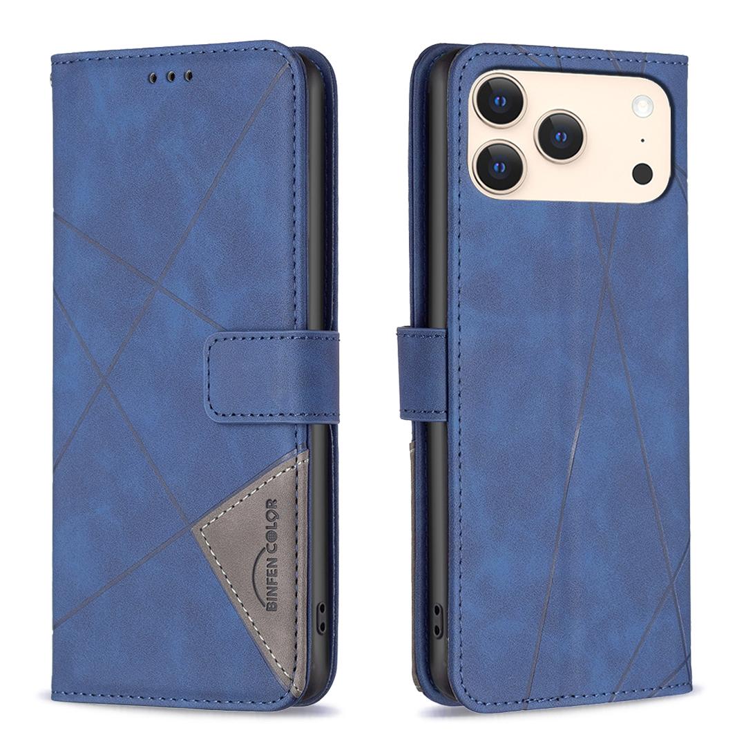 For iPhone 18 Pro/17 Pro Magnetic Buckle Rhombus Texture Leather Phone Case(Blue) - Shopkiz.com