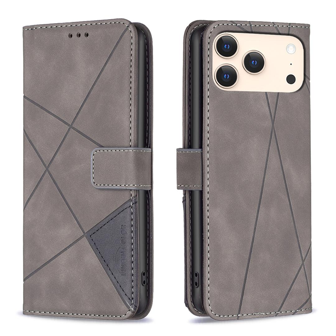 For iPhone 18 Pro/17 Pro Magnetic Buckle Rhombus Texture Leather Phone Case(Grey) - Shopkiz.com
