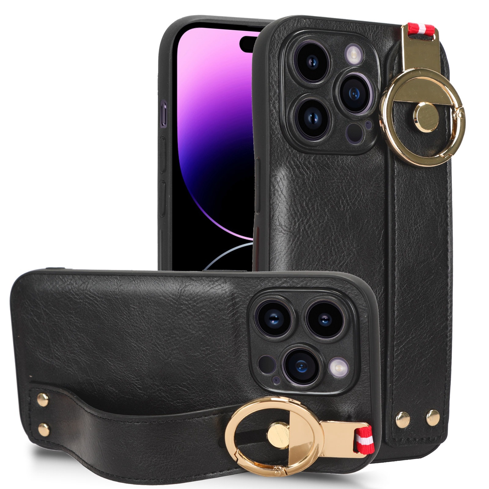 For iPhone 14 Pro Wristband Leather Back Phone Case(Black) - Shopkiz.com