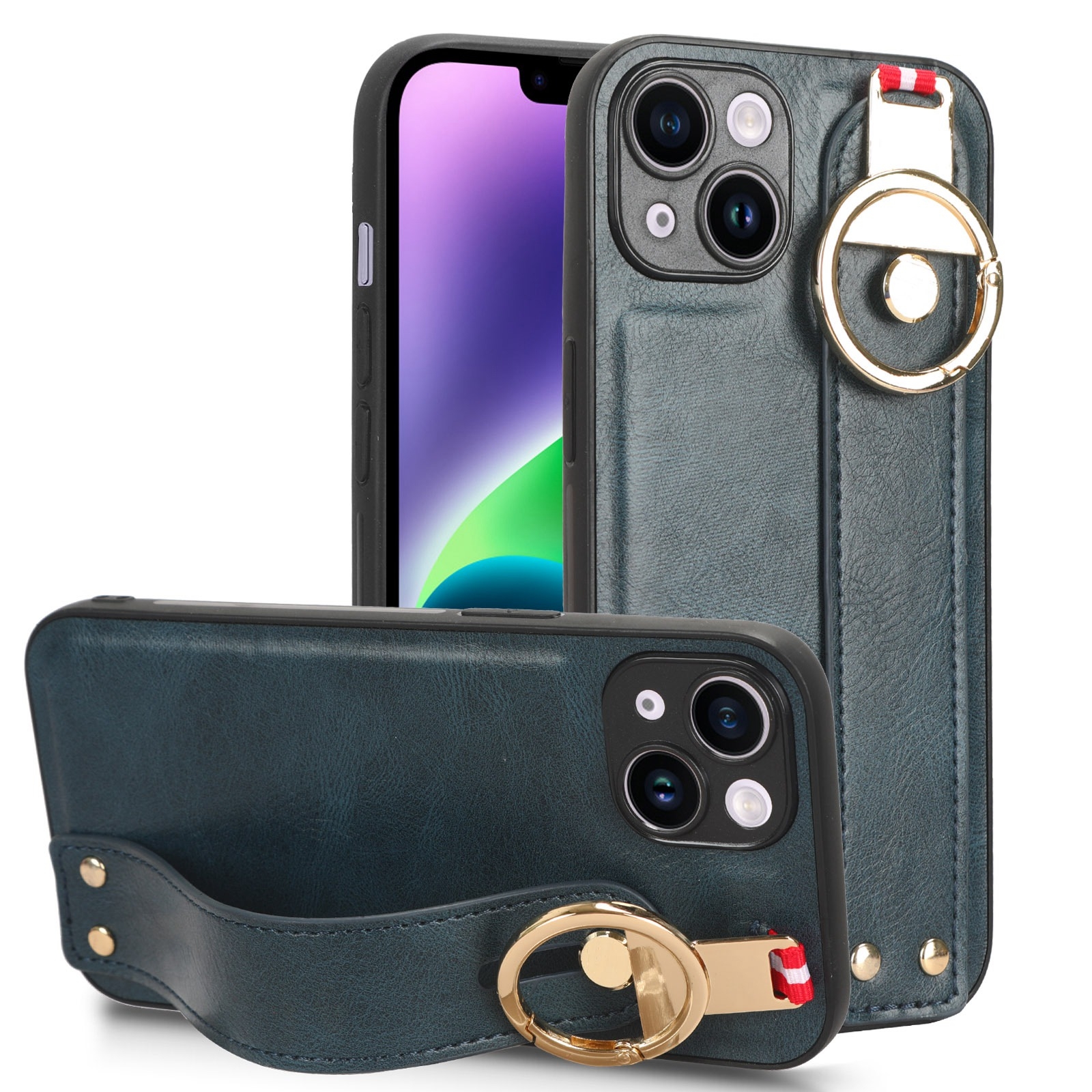 For iPhone 13 mini Wristband Leather Back Phone Case(Blue) - Shopkiz.com