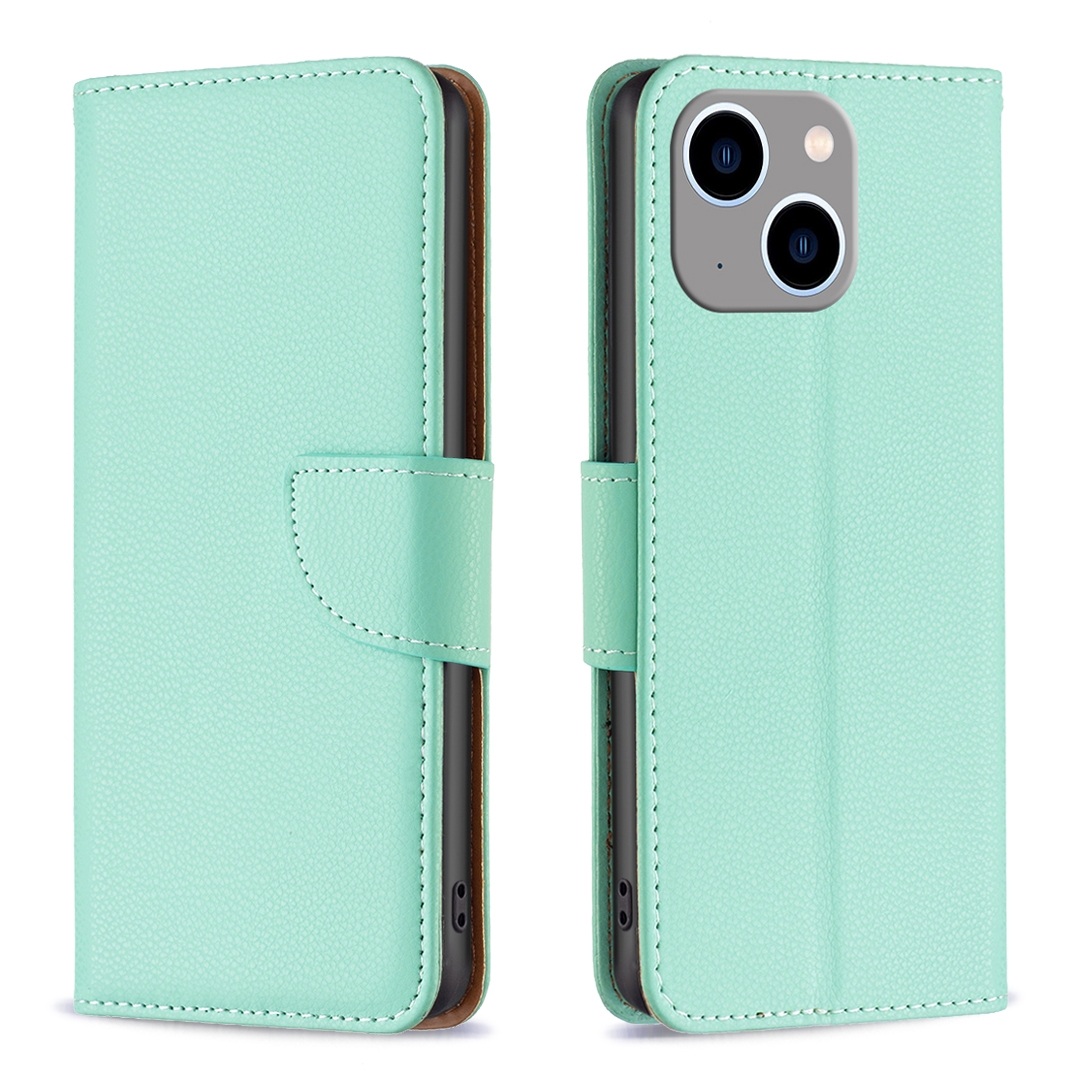 For iPhone 15 Plus Litchi Texture Pure Color Flip Leather Phone Case(Green) - Shopkiz.com