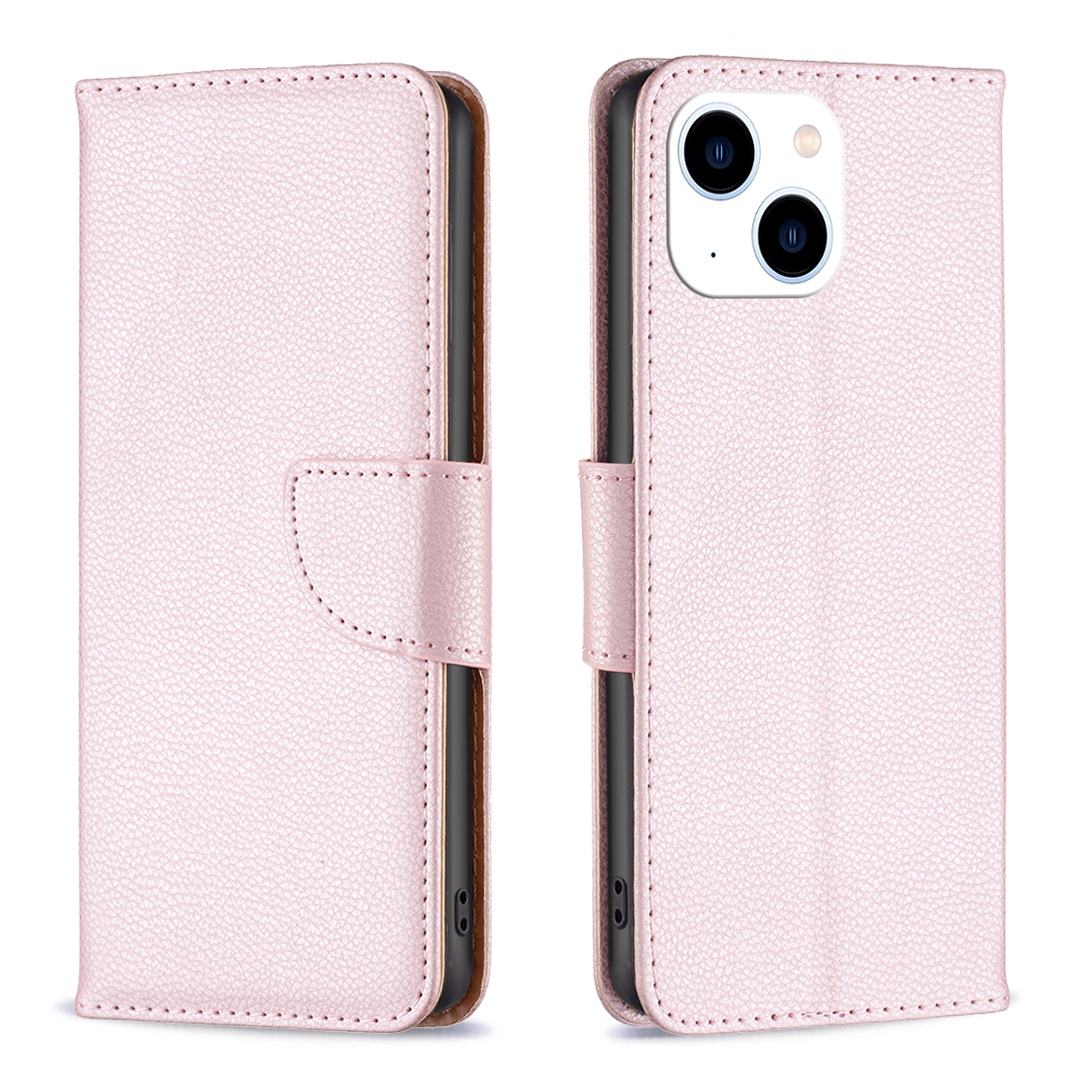 For iPhone 15 Litchi Texture Pure Color Flip Leather Phone Case(Rose Gold) - Shopkiz.com