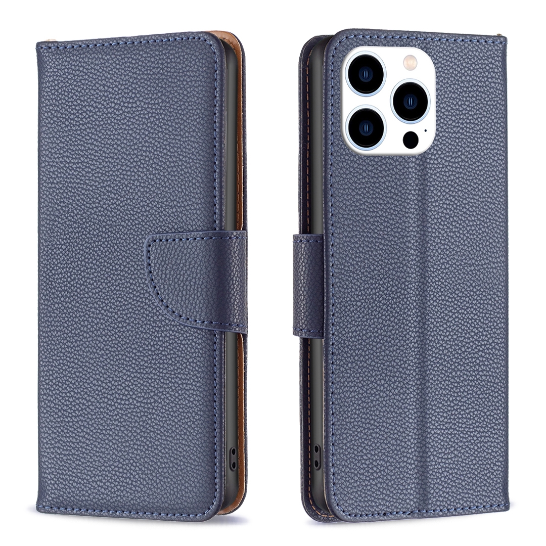 For iPhone 16 Pro Max Litchi Texture Pure Color Flip Leather Phone Case(Blue) - Shopkiz.com