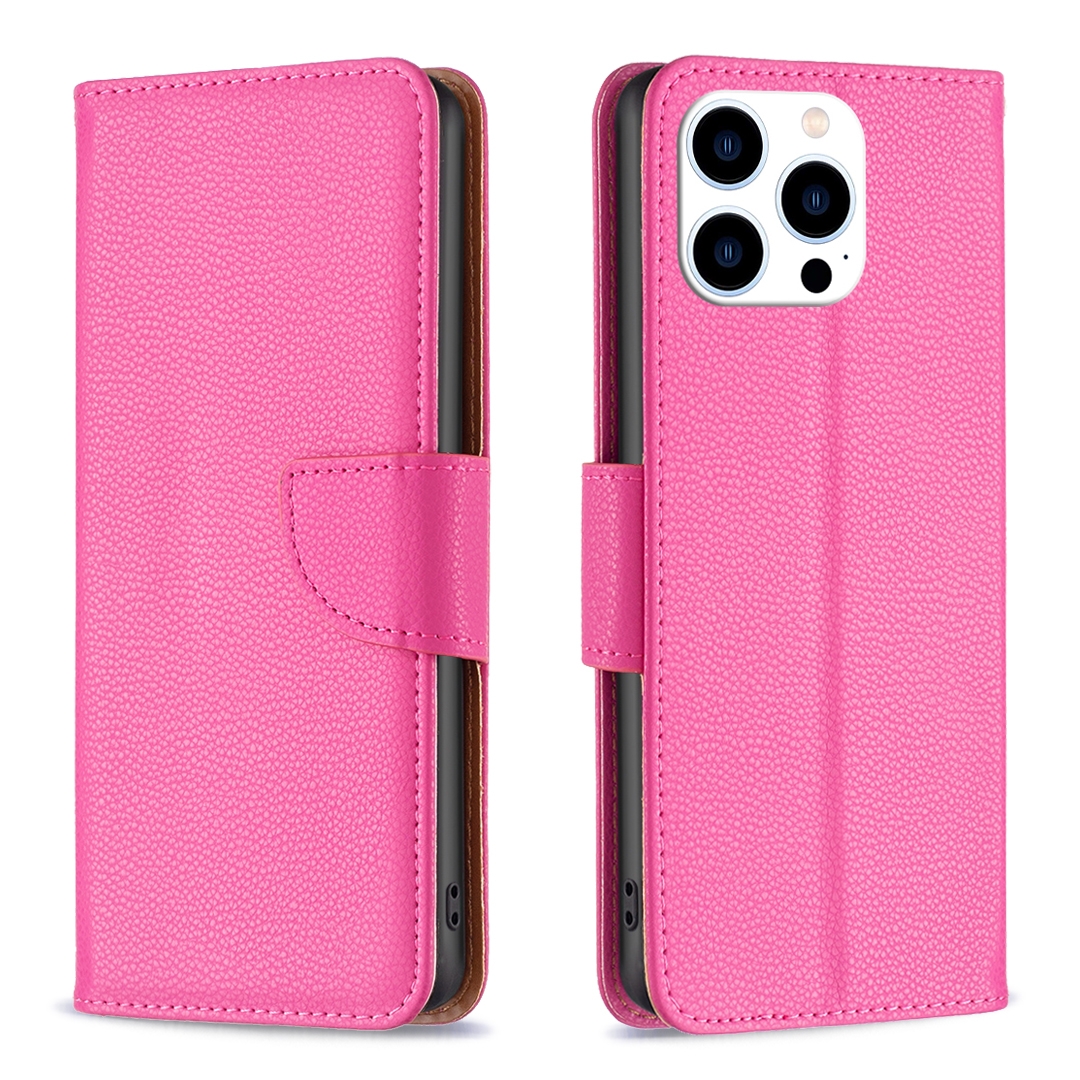 For iPhone 16 Pro Max Litchi Texture Pure Color Flip Leather Phone Case(Rose Red) - Shopkiz.com