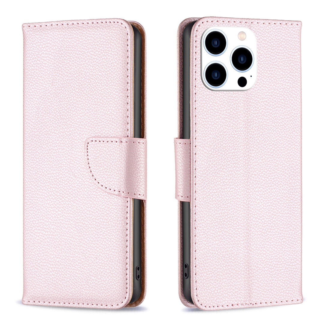 For iPhone 16 Pro Max Litchi Texture Pure Color Flip Leather Phone Case(Rose Gold) - Shopkiz.com