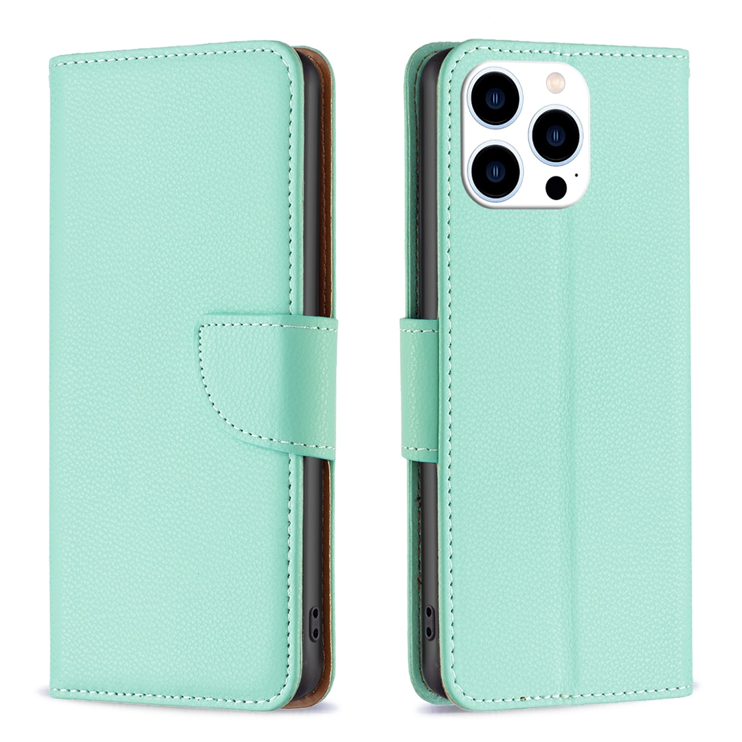 For iPhone 16 Pro Litchi Texture Pure Color Flip Leather Phone Case(Green) - Shopkiz.com