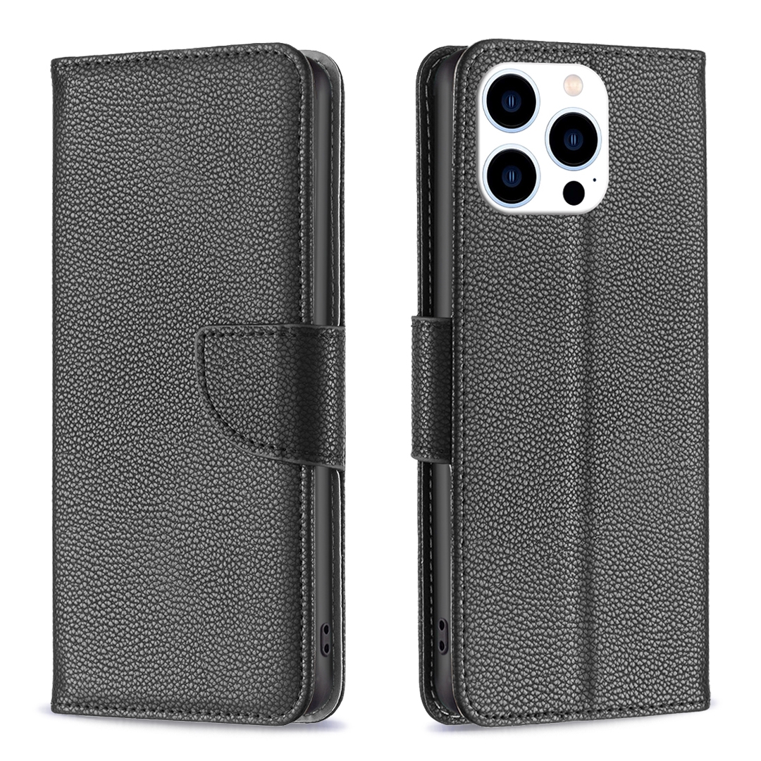 For iPhone 16 Pro Litchi Texture Pure Color Flip Leather Phone Case(Black) - Shopkiz.com