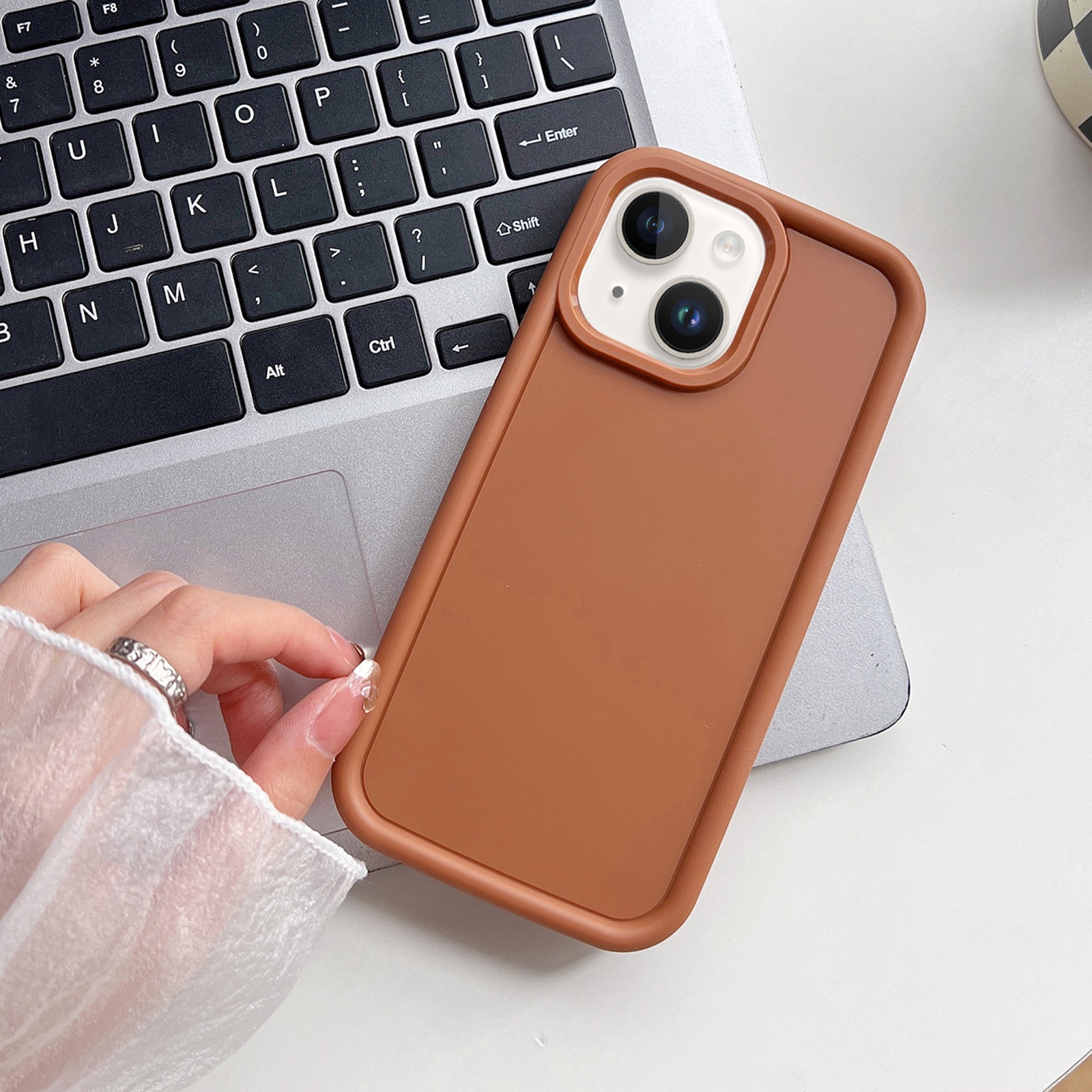 For iPhone 14 Shockproof Frame Frosted TPU Phone Case(Brown) - Shopkiz.com