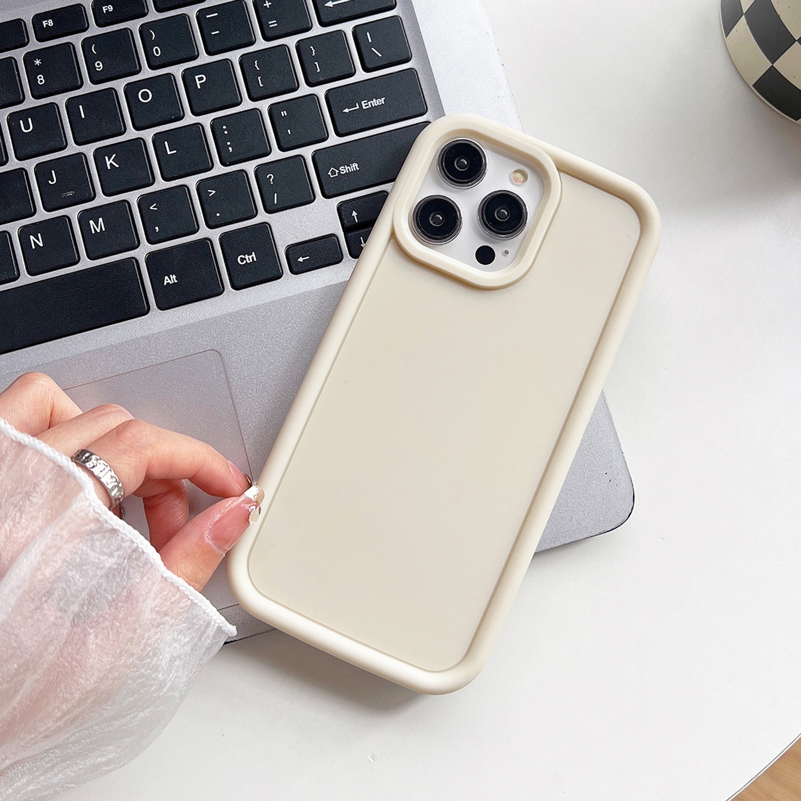 For iPhone 13 Pro Shockproof Frame Frosted TPU Phone Case(Beige) - Shopkiz.com