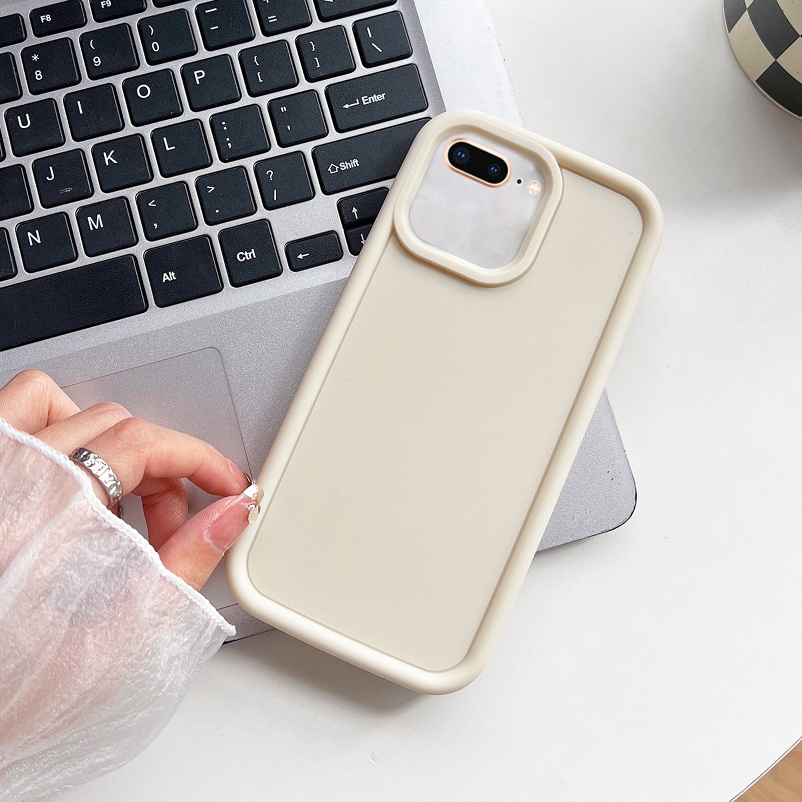 For iPhone 8 Plus / 7 Plus Shockproof Frame Frosted TPU Phone Case(Beige) - Shopkiz.com