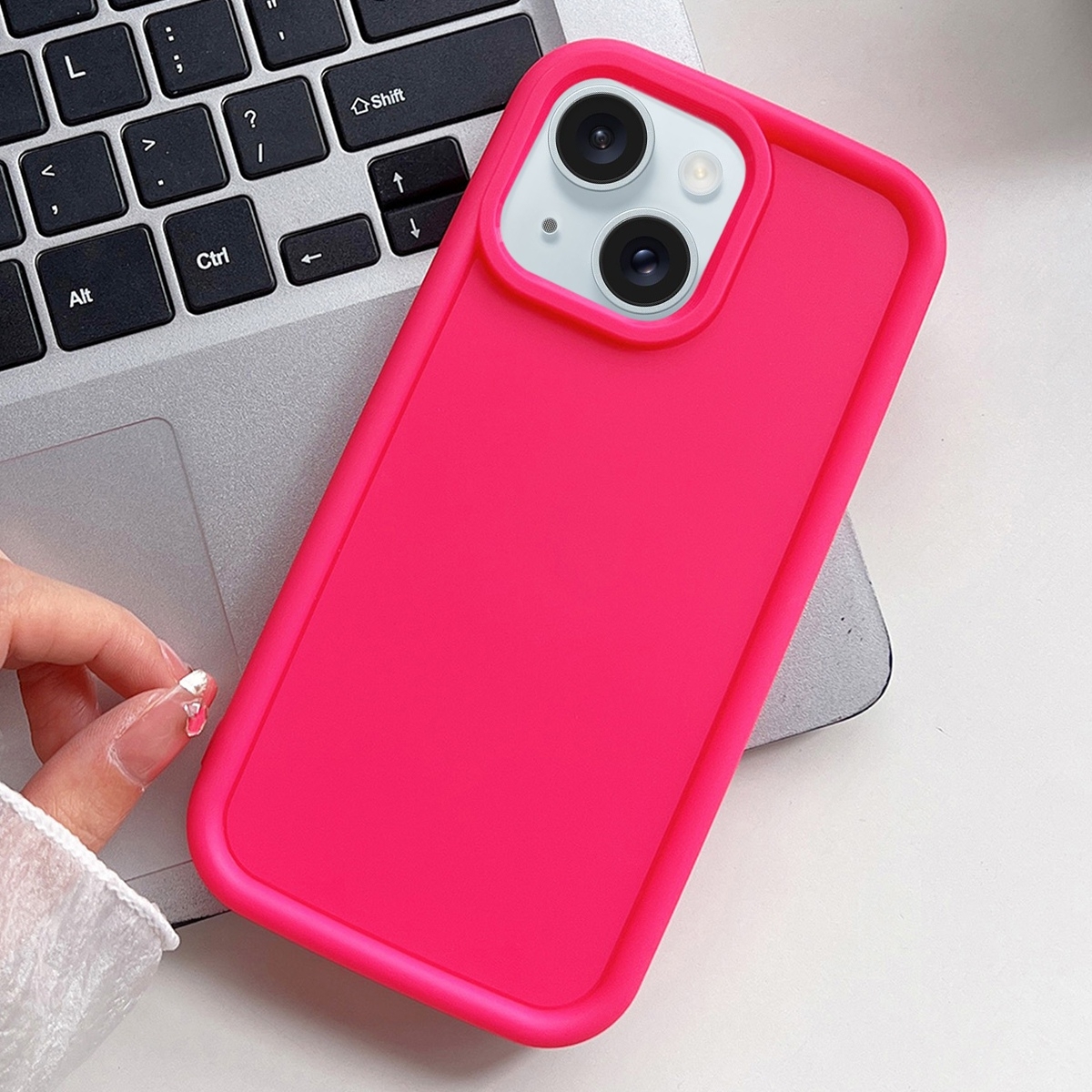 For iPhone 15 Shockproof Frame Frosted TPU Phone Case(Rose Red) - Shopkiz.com